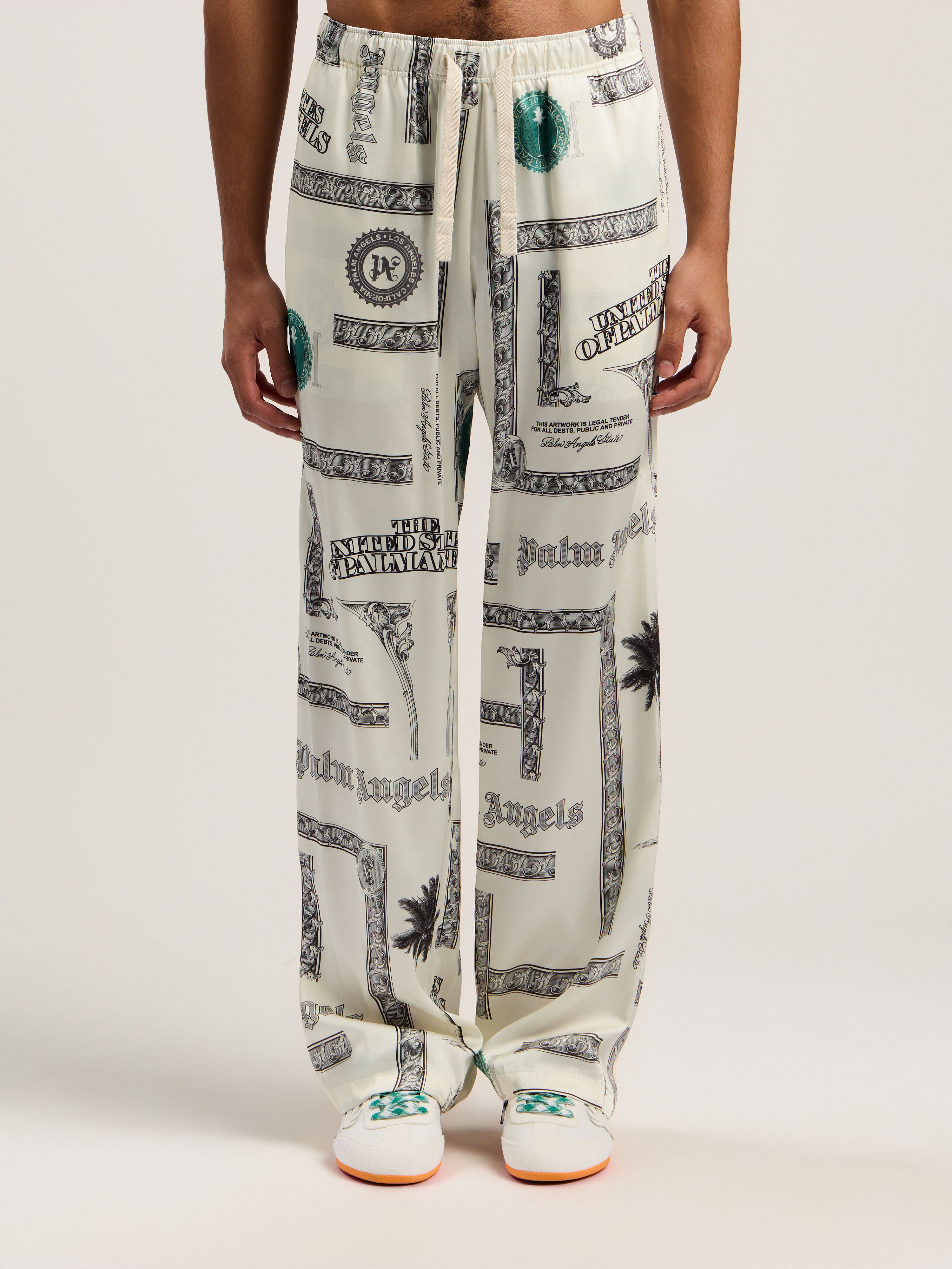 Dollar Print Wide-Leg Pants PALM ANGELS Dollar Print Wide-Leg Pants IVORY - BLACK PMCA143F25FAB001