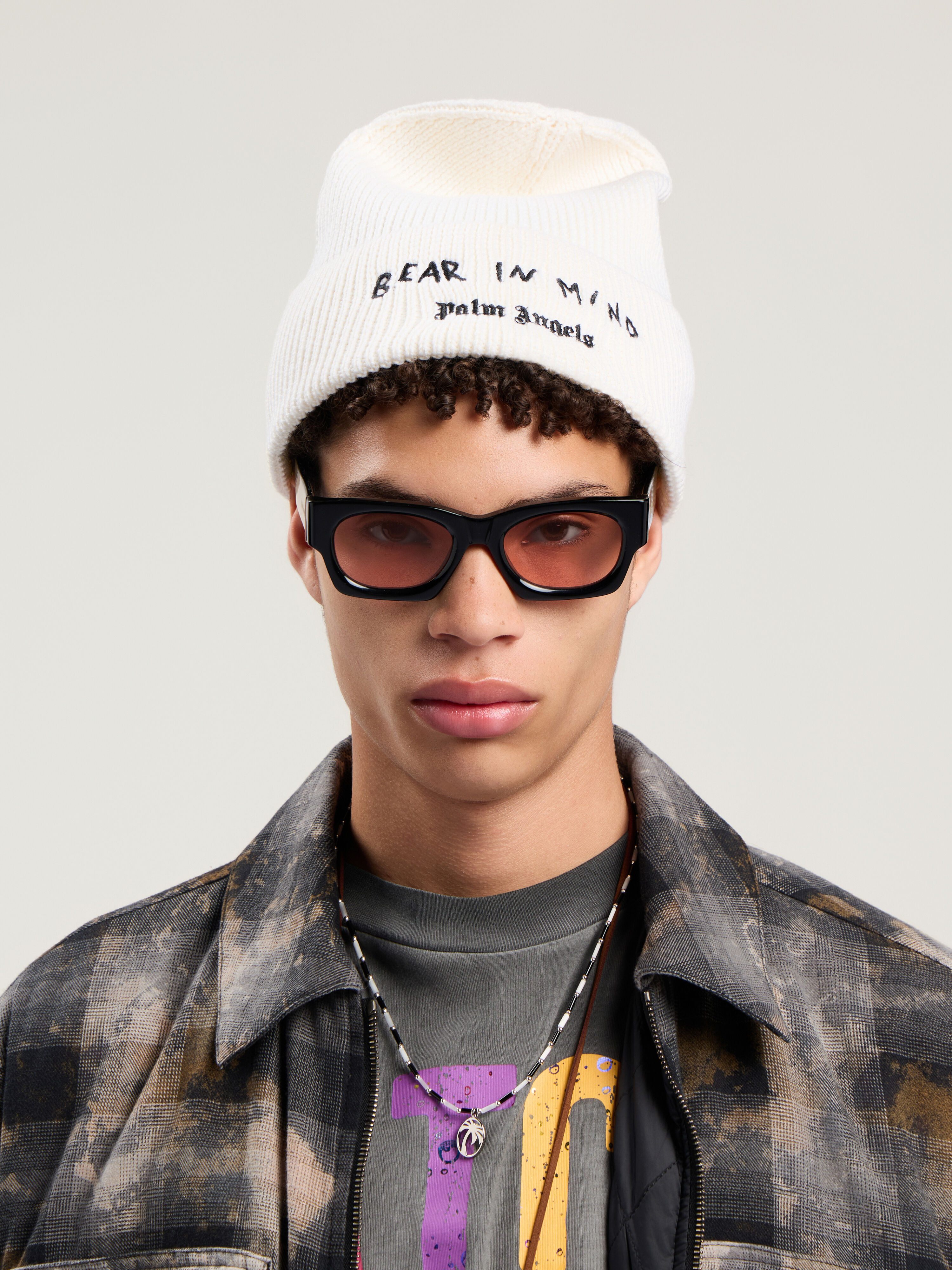 PALM ANGELS Bear In Mind Beanie OFF WHITE - BROWN PMLC030F25KNI001