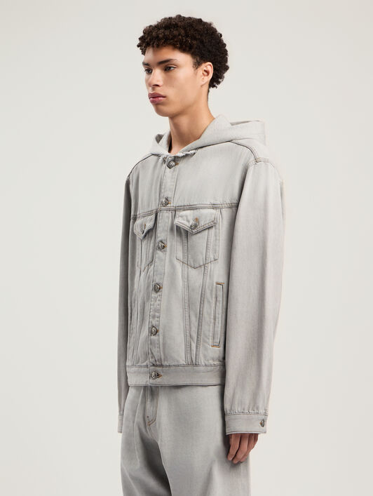 PALM ANGELS Curved Logo Denim Jacket LIGHT GREY - GREY MELANGE PMYE05CF25DEN001