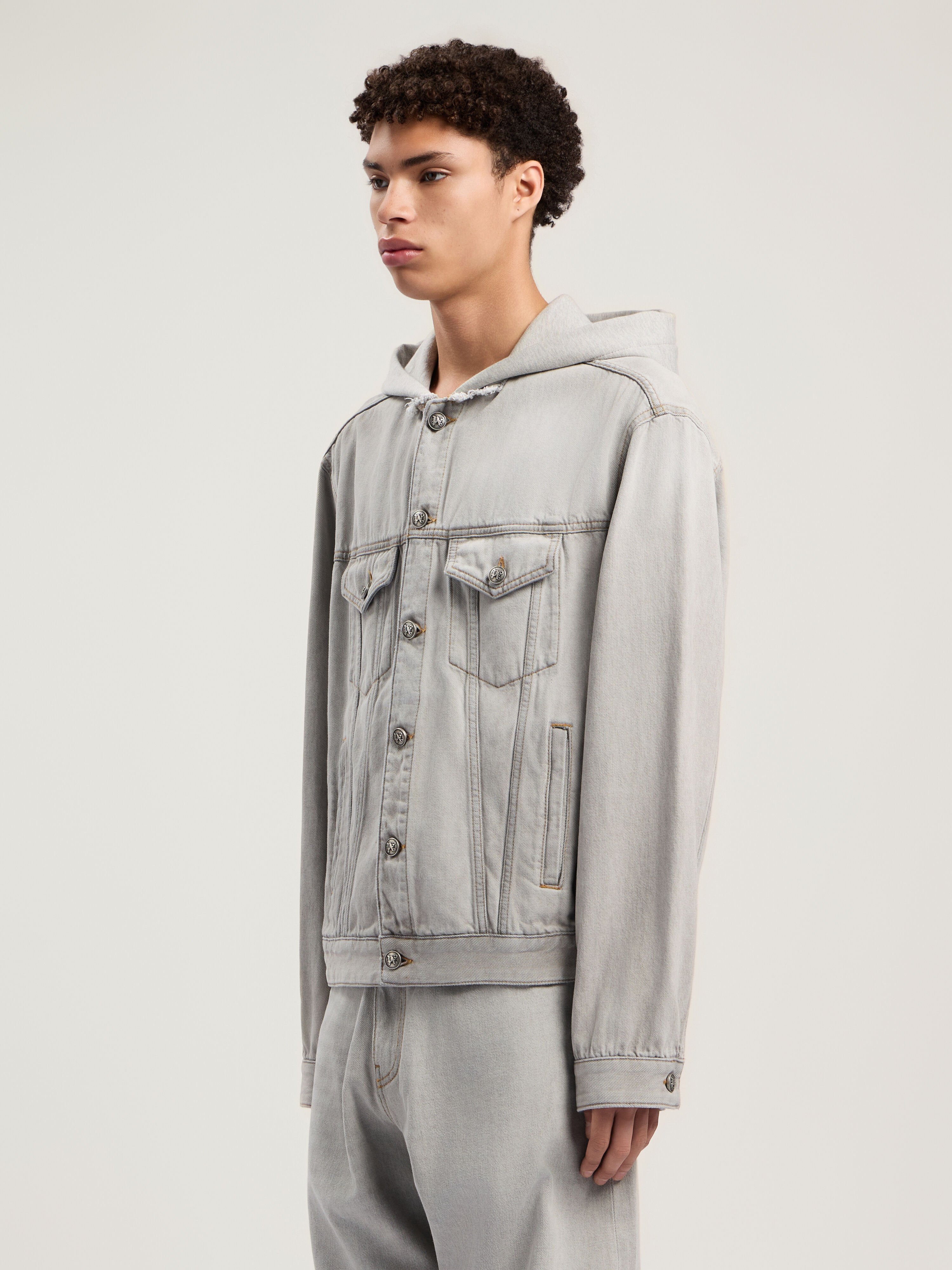 PALM ANGELS Curved Logo Denim Jacket LIGHT GREY - GREY MELANGE PMYE05CF25DEN001