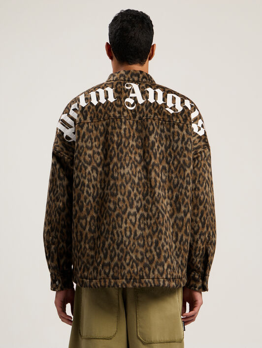 PALM ANGELS Classic Logo Animalier Overshirt BROWN - OFF WHITE PMES002F25FAB001