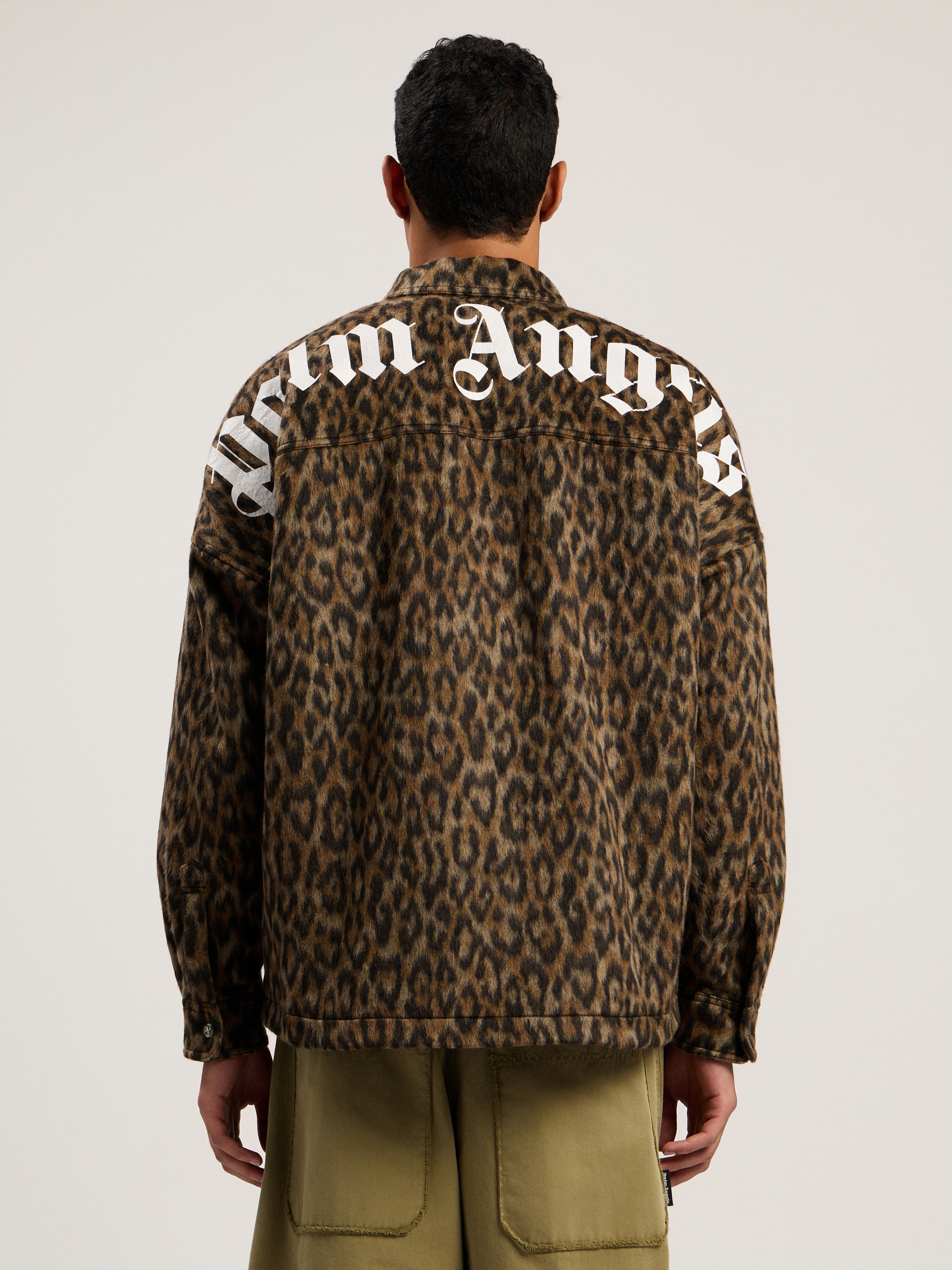 PALM ANGELS Classic Logo Animalier Overshirt BROWN - OFF WHITE PMES002F25FAB001