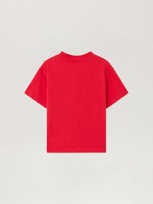 PALM ANGELS Spray Bear Graphic T-Shirt RED - OCHER YELLOW PBAA003F25JER005