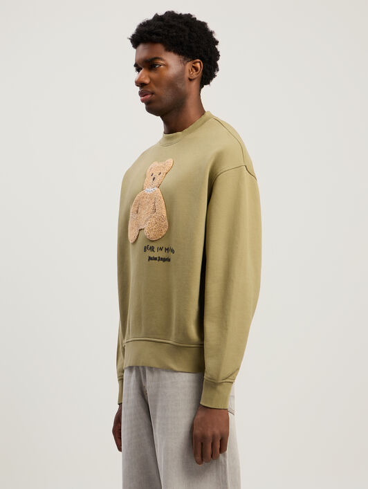 PALM ANGELS Bear In Mind Crewneck Sweatshirt ARMY GREEN - BROWN PMBA08HF25FLE004