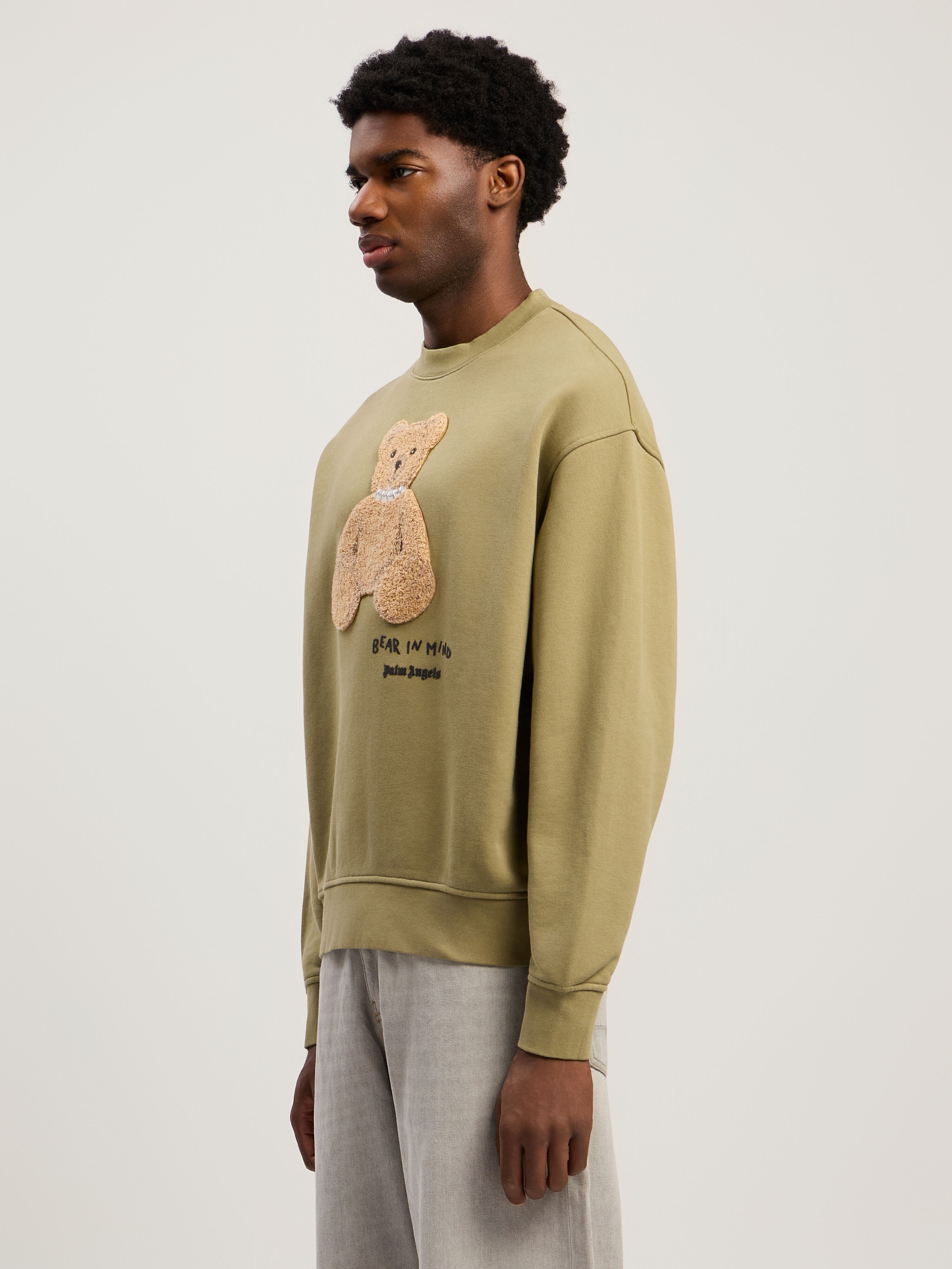 PALM ANGELS Bear In Mind Crewneck Sweatshirt ARMY GREEN - BROWN PMBA08HF25FLE004