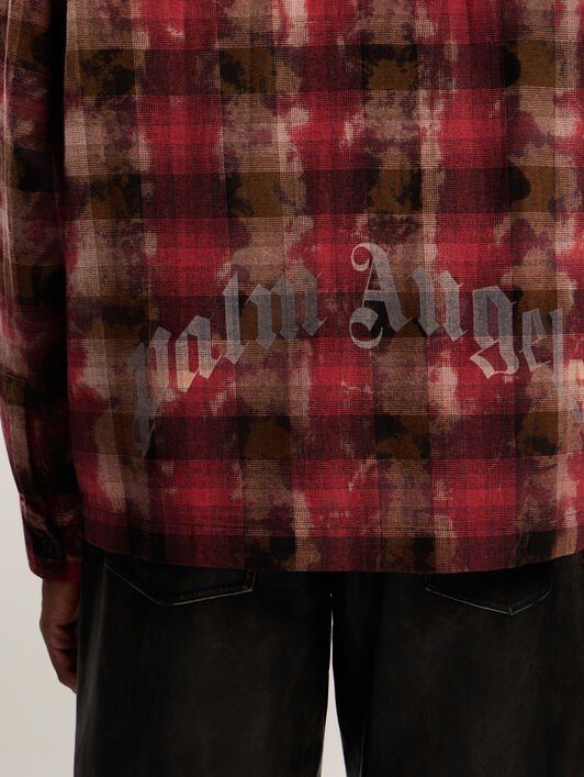 PALM ANGELS Curved Logo Check Shirt BLUE - RED PMGE043F25FAB001