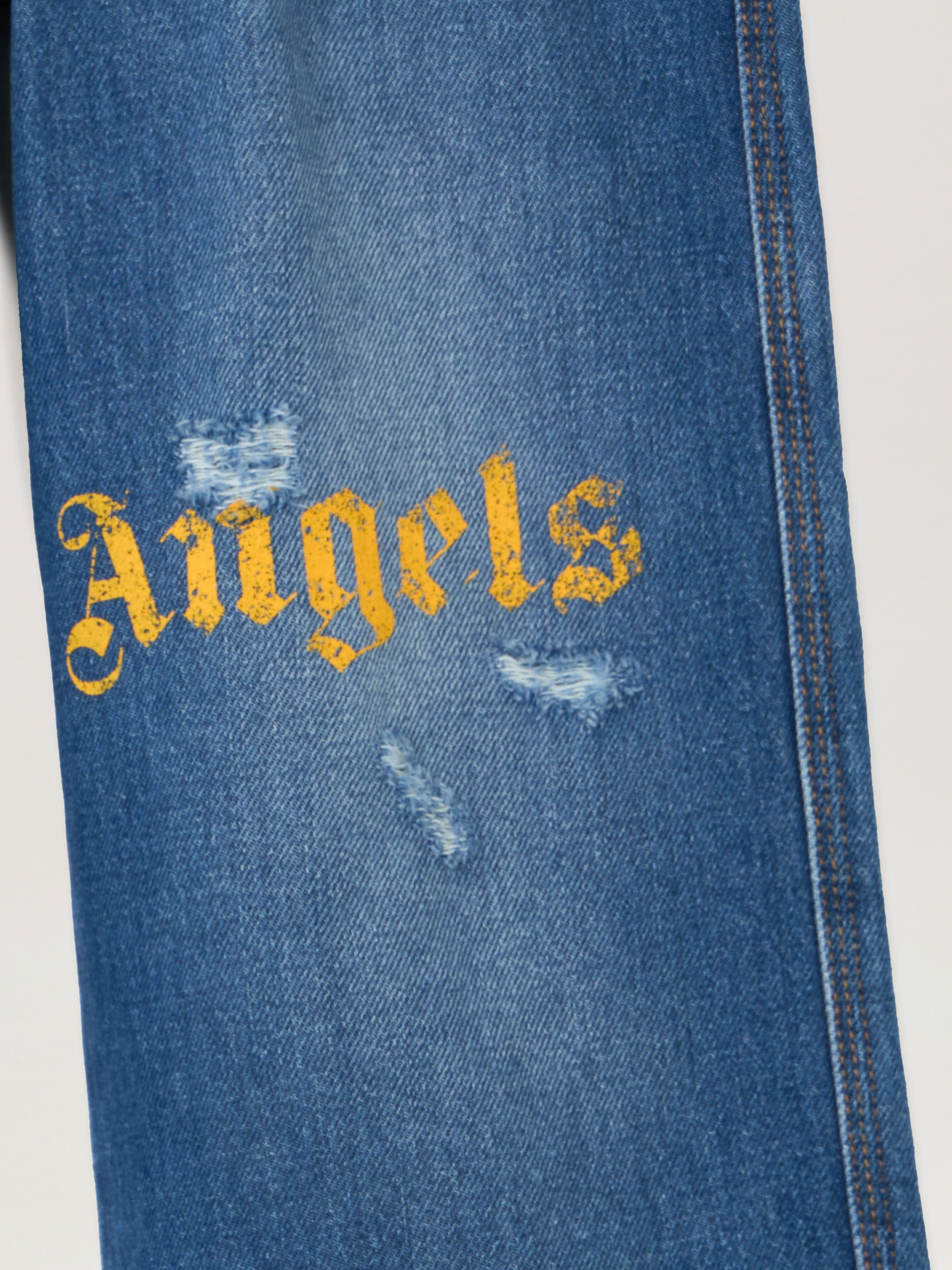 PALM ANGELS Brushed Logo Denim Pants MEDIUM BLUE - OCHER YELLOW PBYB007F25DEN001