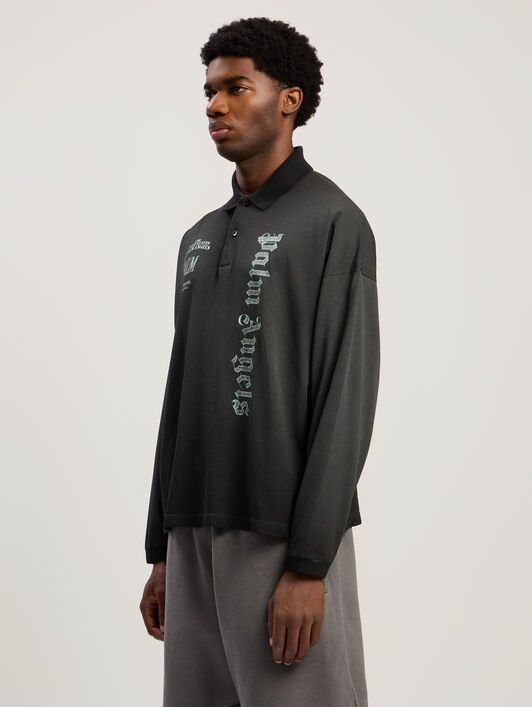 PALM ANGELS Dollar Logo Long Sleeve Polo VINTAGE BLACK - LIGHT GREY PMGC01CF25JER001
