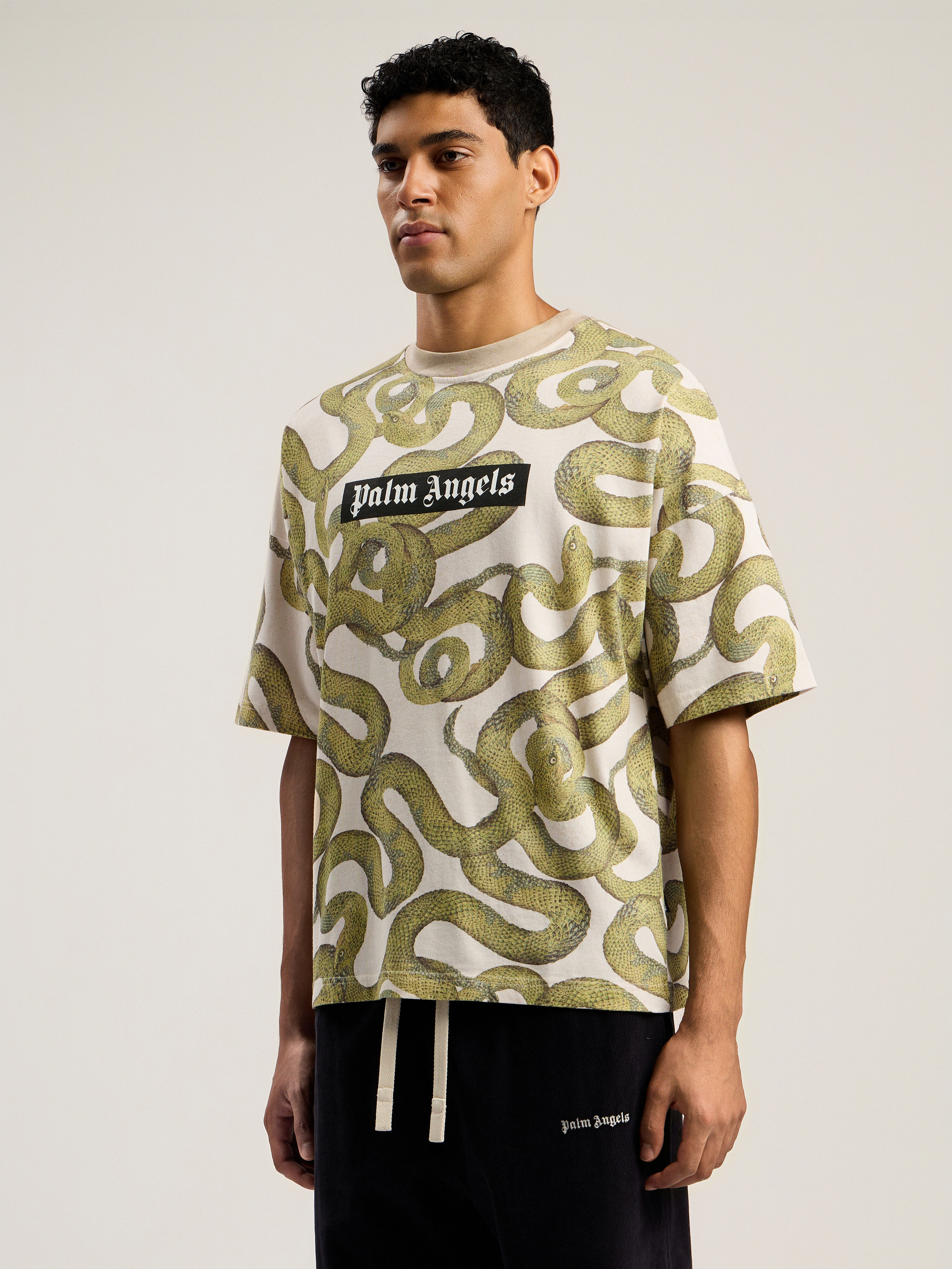 Snake Allover Loose T-Shirt PALM ANGELS Snake Allover Loose T-Shirt IVORY - GREEN PMAA10DF25JER004