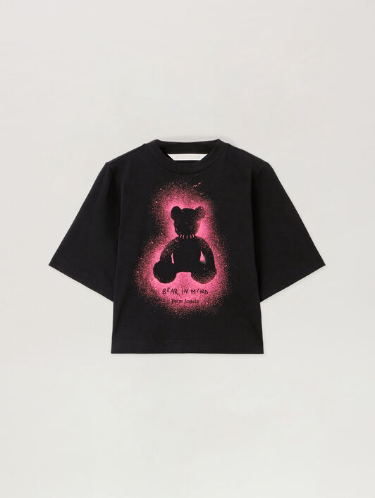 PALM ANGELS Spray Bear Cropped Tee BLACK - FUCHSIA FLUO PWAA079F25JER001