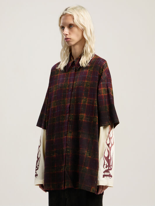 PALM ANGELS Overdyed Check Flames Shirt BURGUNDY - MULTICOLOR PWGE027F25FAB001