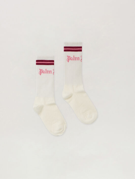 PALM ANGELS Ribbed Logo High Socks OFF WHITE - PGRA005F25KNI001