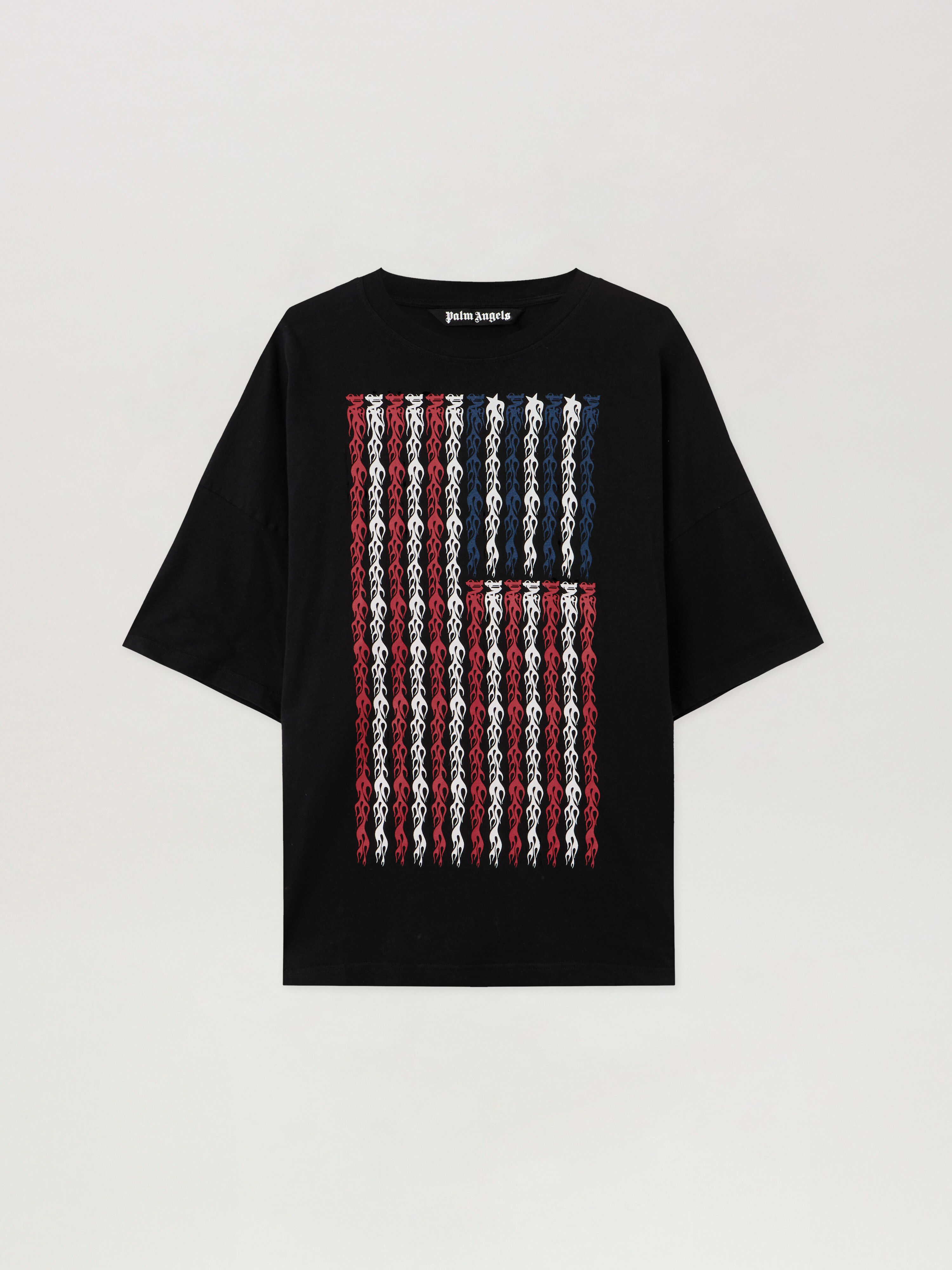 PALM ANGELS Flames Flag Loose T-Shirt BLACK - MULTICOLOR PMAA10DF25JER002
