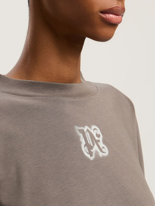 PALM ANGELS Classic Logo Crop Top DARK GREY - OFF WHITE PWAB023F25JER001