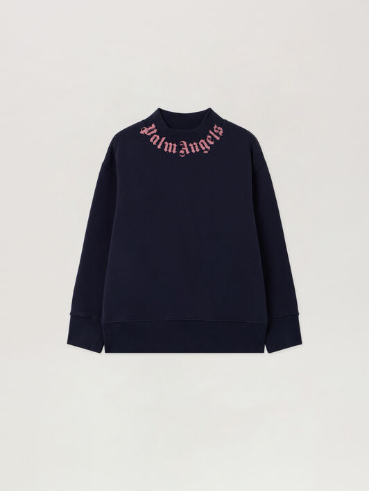 PALM ANGELS Neck Logo Sweatshirt NAVY BLUE - PGBA013F25FLE002