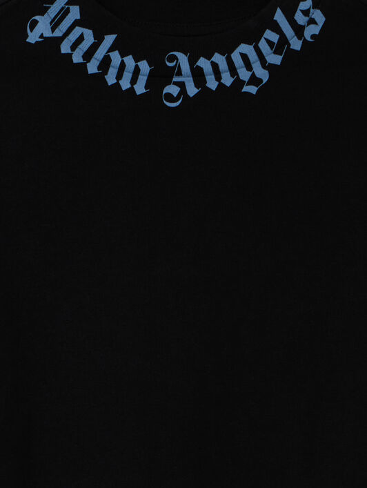 PALM ANGELS Neck Logo Regular T-Shirt BLACK - LIGHT BLUE PBAA003F25JER002