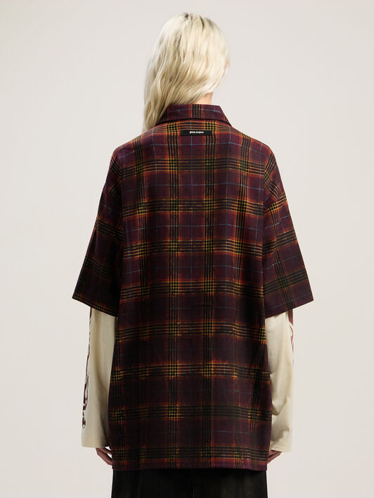 PALM ANGELS Overdyed Check Flames Shirt BURGUNDY - MULTICOLOR PWGE027F25FAB001