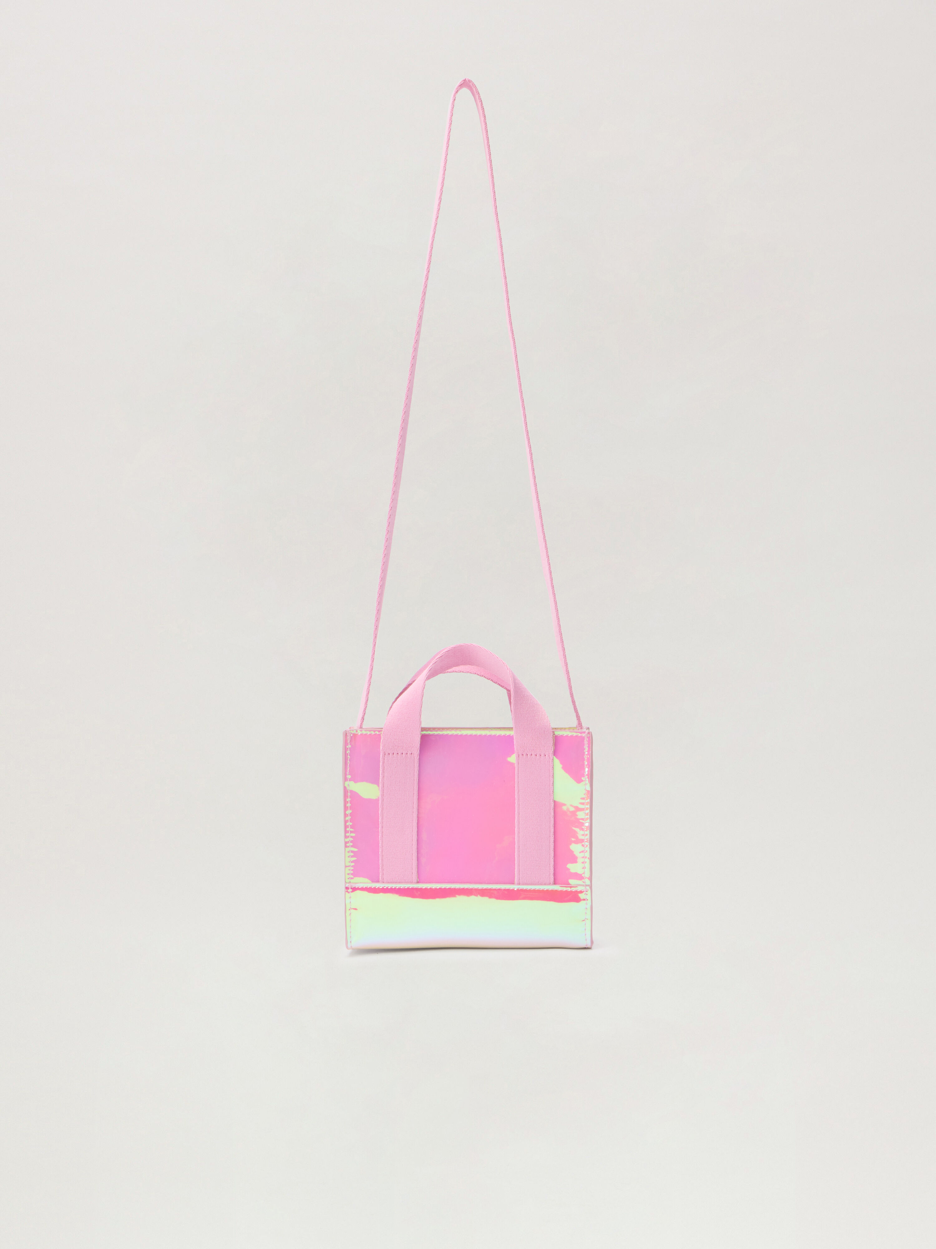 PALM ANGELS Shiny Iridescent Mini Tote Bag PEARL ROSE BLACK PGNA003F25FAB001