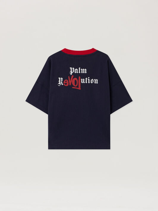 PALM ANGELS Skate Graphic Crewneck T-Shirt NAVY BLUE - RED PBAA002F25JER003