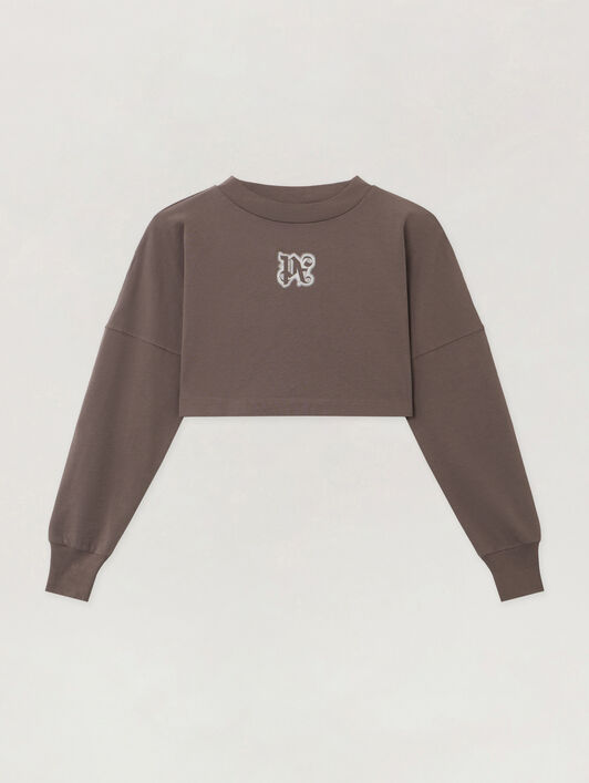 PALM ANGELS Classic Logo Crop Top DARK GREY - OFF WHITE PWAB023F25JER001