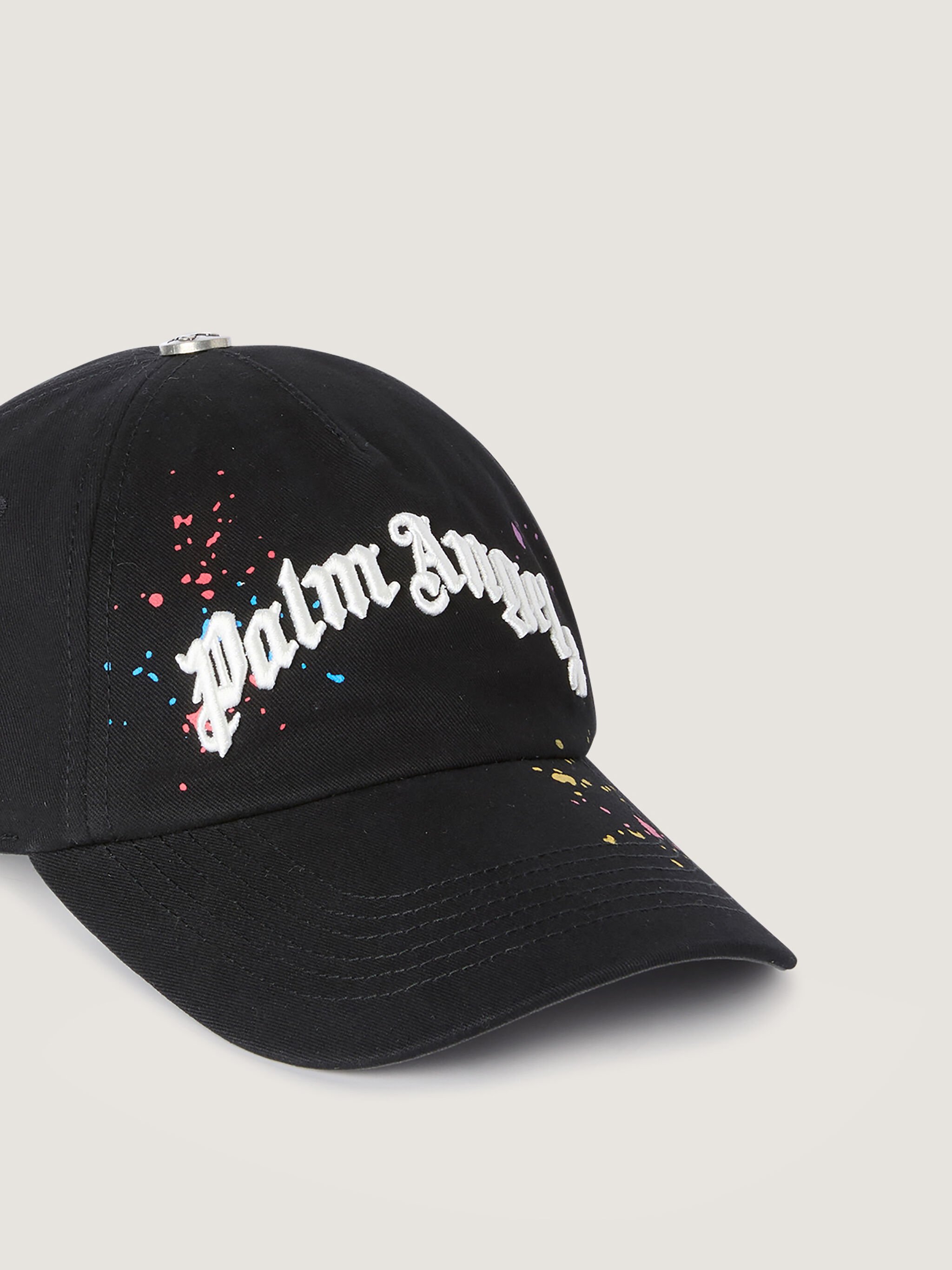 PALM ANGELS Curved Logo Painted Cap BLACK - MULTICOLOR PMLB104F25FAB001