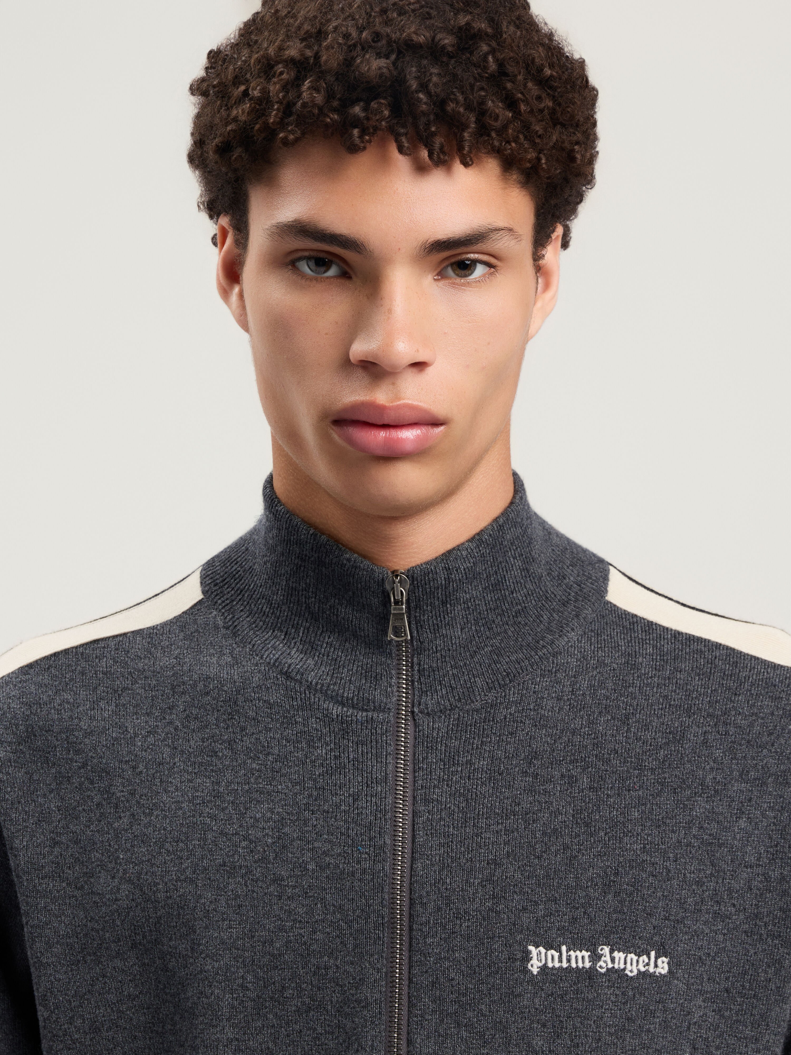 Classic Logo Knit Track Jacket PALM ANGELS Classic Logo Knit Track Jacket DARK GREY - OFF WHITE PMHA063F25KNI001