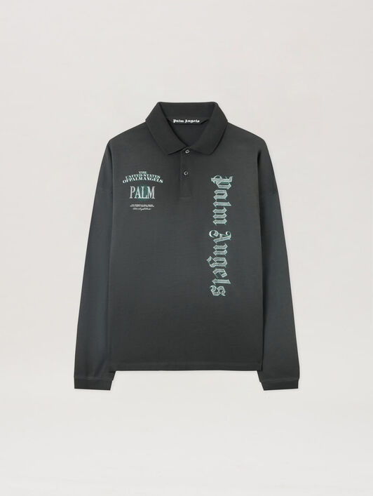 PALM ANGELS Dollar Logo Long Sleeve Polo VINTAGE BLACK - LIGHT GREY PMGC01CF25JER001