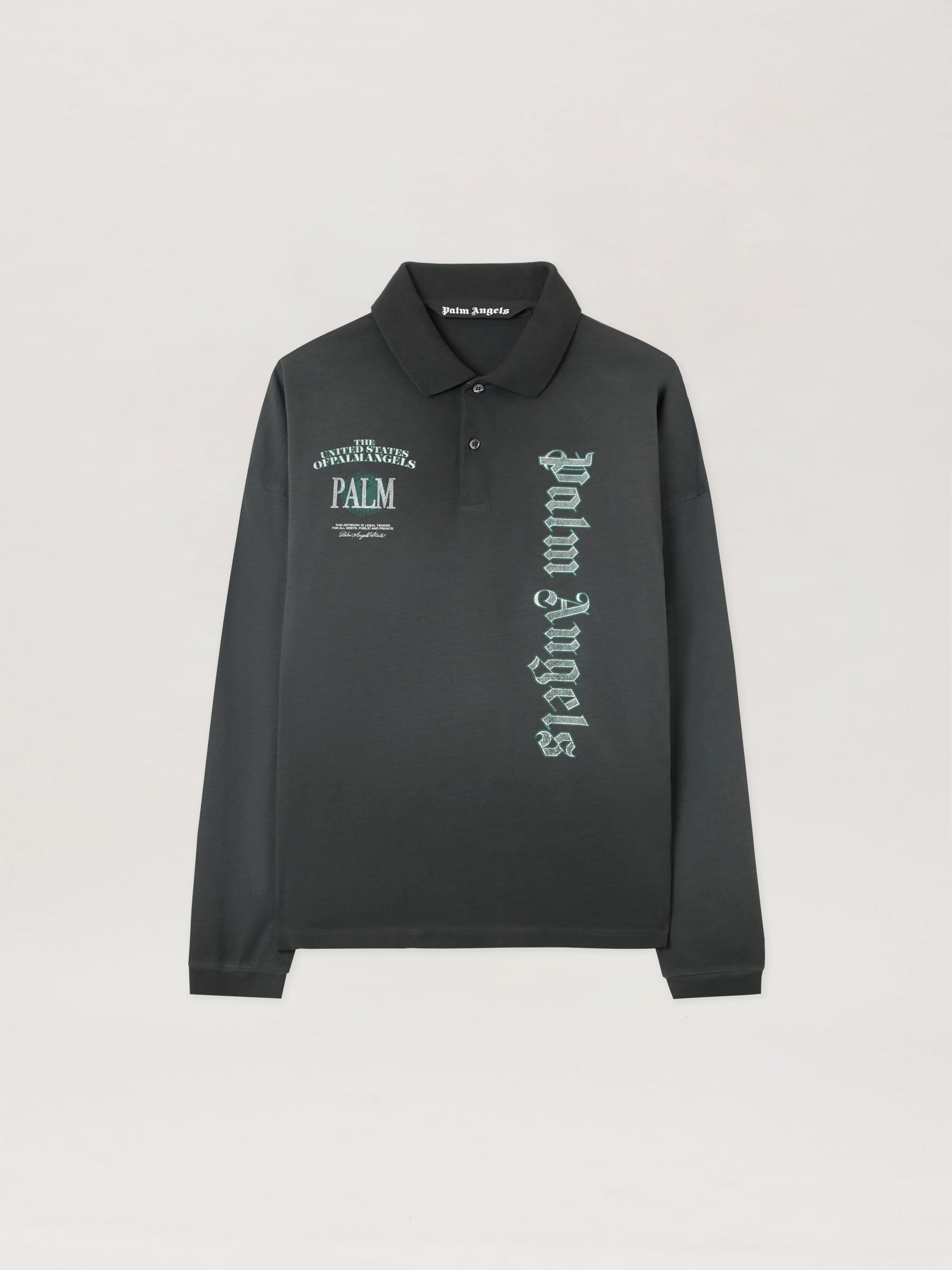 PALM ANGELS Dollar Logo Long Sleeve Polo VINTAGE BLACK - LIGHT GREY PMGC01CF25JER001