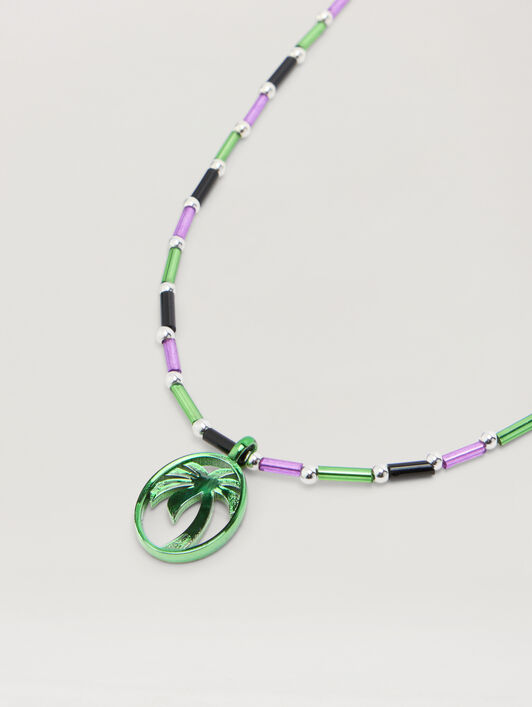 PALM ANGELS Oval Beads Necklace GREEN - VIOLET PMOB12IF25MAT001