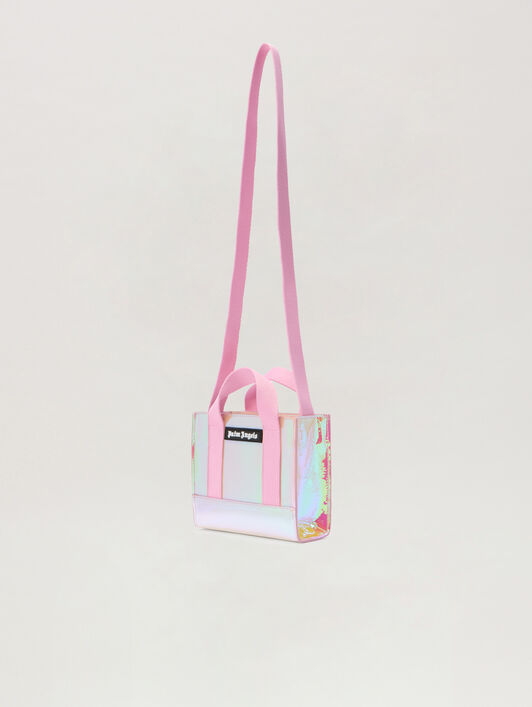 PALM ANGELS Shiny Iridescent Mini Tote Bag PEARL ROSE BLACK PGNA003F25FAB001
