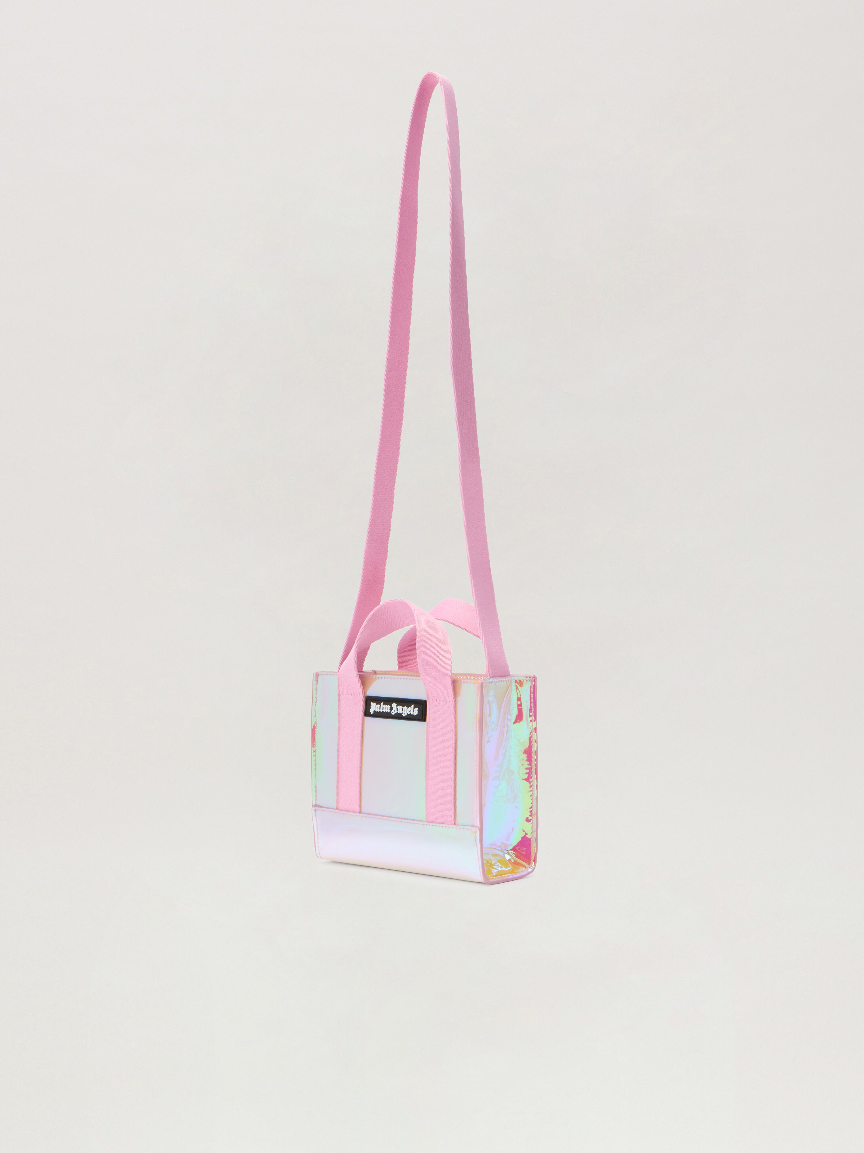 PALM ANGELS Shiny Iridescent Mini Tote Bag PEARL ROSE BLACK PGNA003F25FAB001