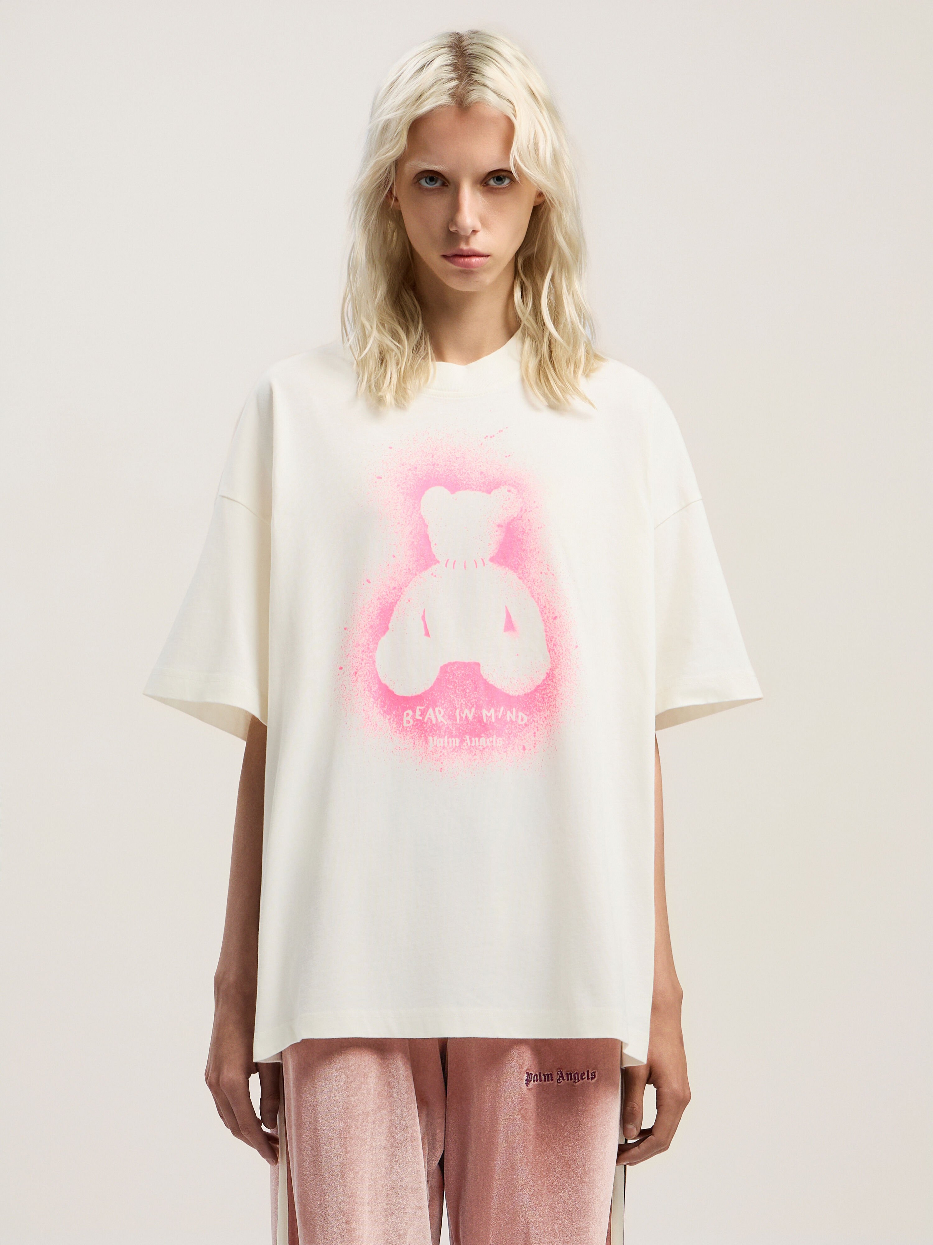 Spray Bear Loose T-Shirt PALM ANGELS Spray Bear Loose T-Shirt OFF WHITE - FUCHSIA FLUO PWAA07BF25JER005