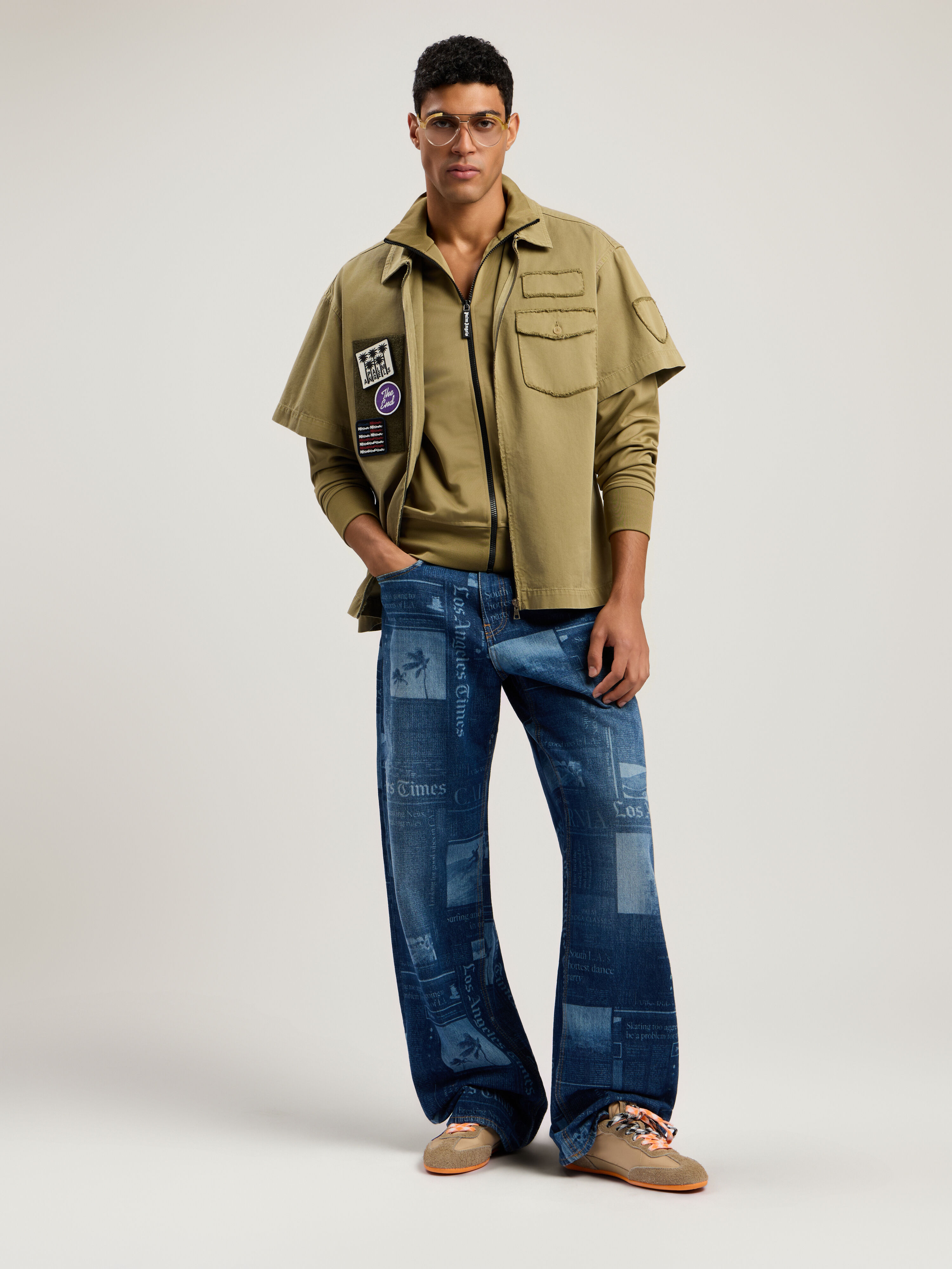 PALM ANGELS Curved Logo Track Jacket ARMY GREEN - OFF WHITE PMBD089F25FAB002