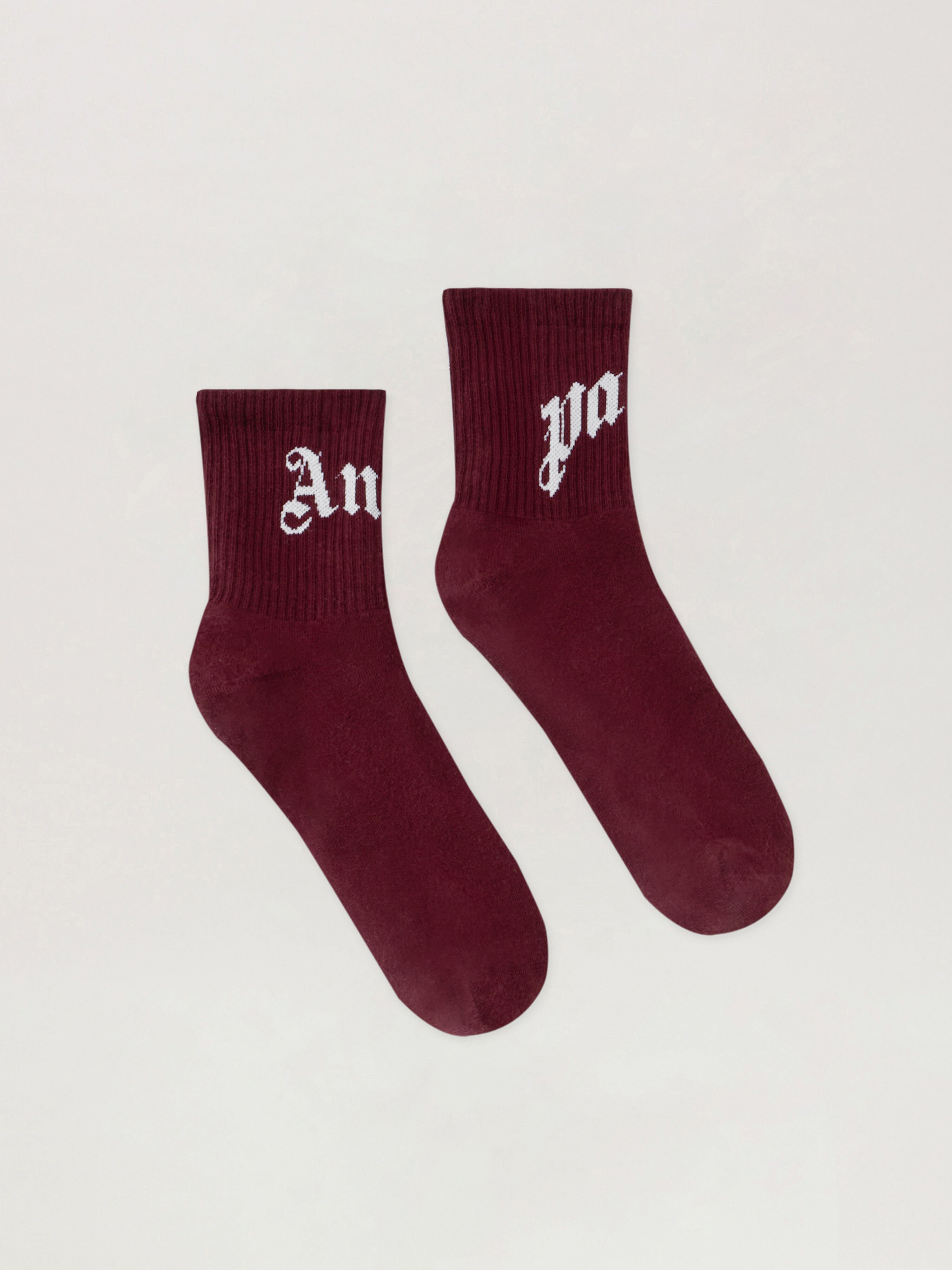Curved Logo Socks PALM ANGELS Curved Logo Socks BURGUNDY - OFF WHITE PMRA008F25FAB001