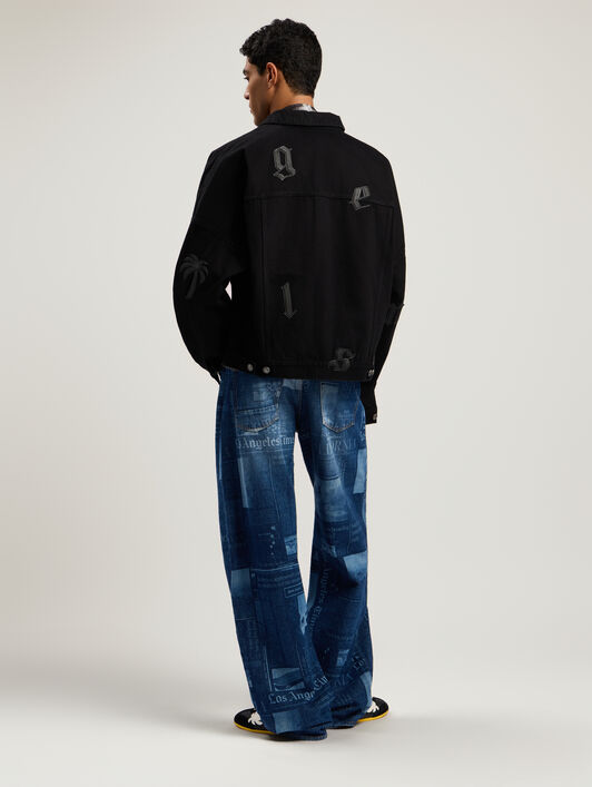 PALM ANGELS Gothic Logo Denim Jacket BLACK - BLACK PMYE006F25DEN001