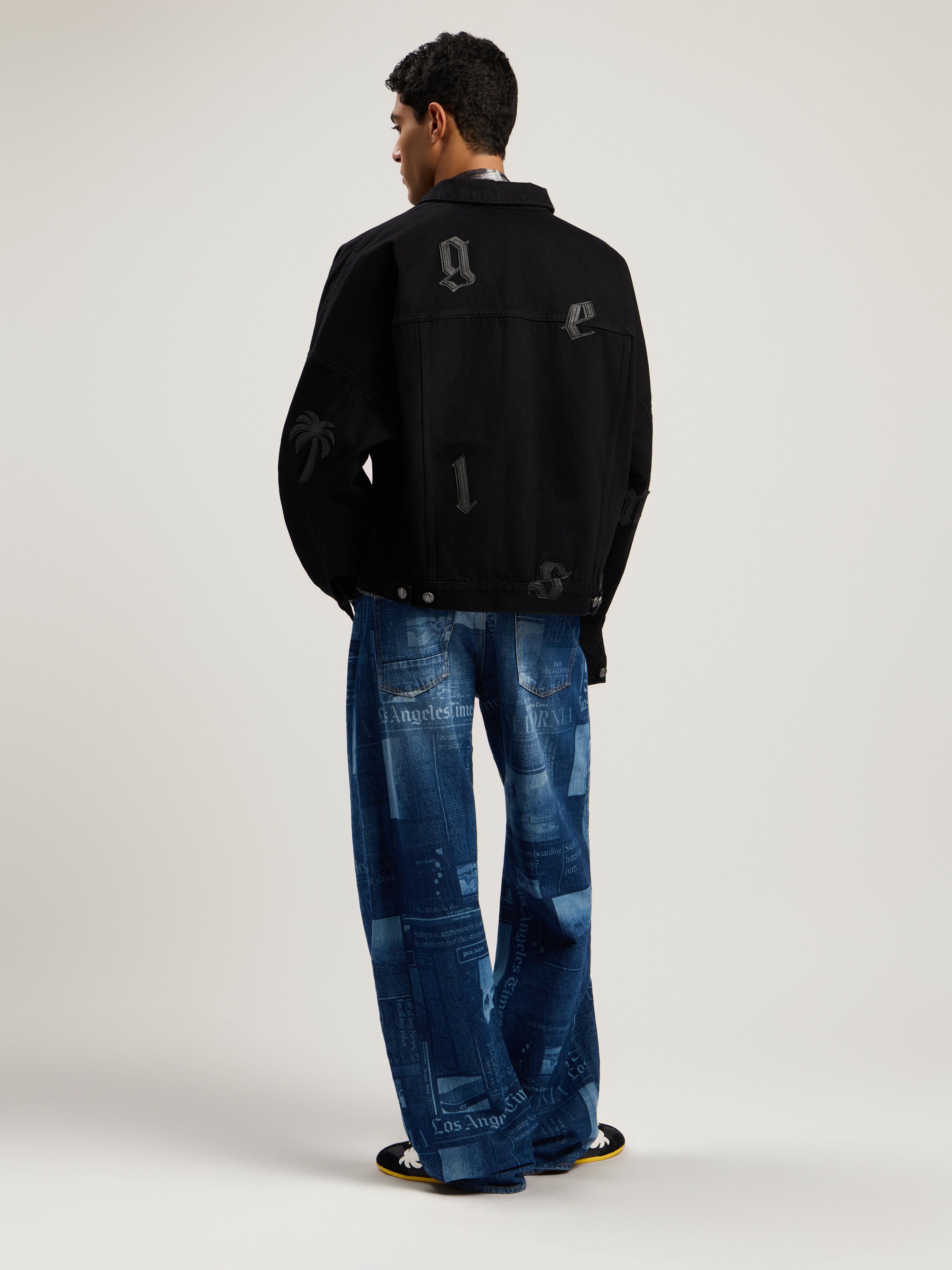 PALM ANGELS Gothic Logo Denim Jacket BLACK - BLACK PMYE006F25DEN001