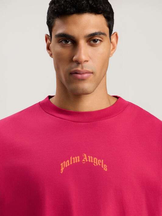 PALM ANGELS Back Curved Logo Over T-Shirt FUCHSIA - ORANGE PMAA10BF25JER001