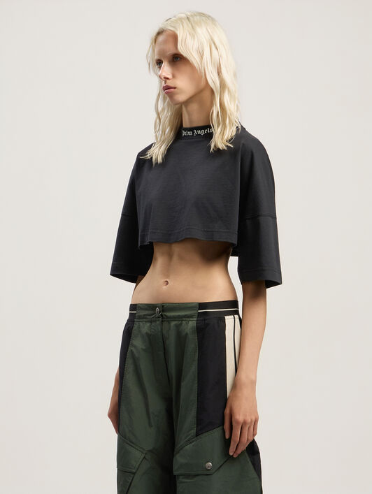 Back Curved Logo Mini Tee PALM ANGELS Back Curved Logo Mini Tee BLACK - OFF WHITE PWAA054F25JER001