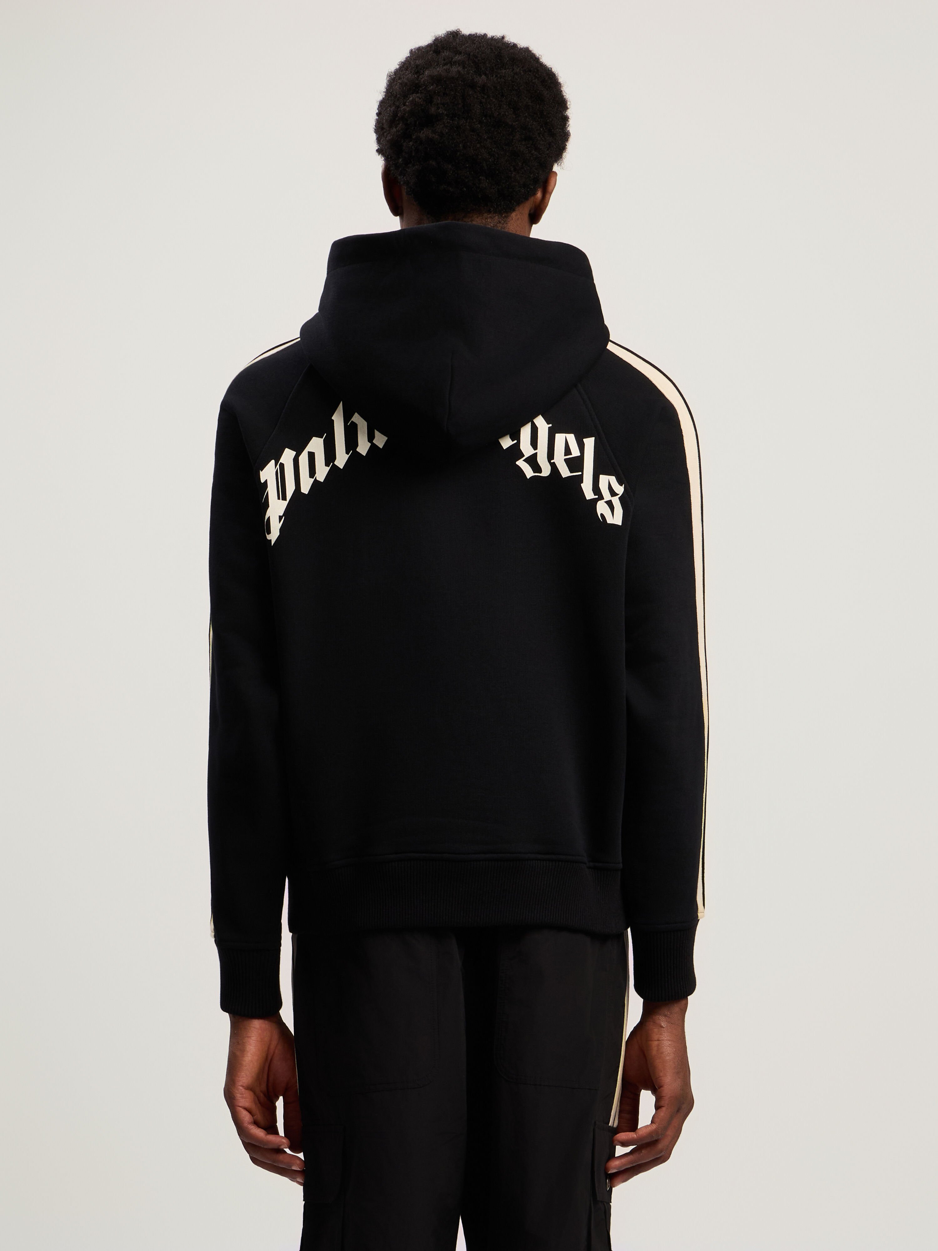 PALM ANGELS Curved Logo Track Hoodie BLACK - OFF WHITE PMBB17HF25FLE001