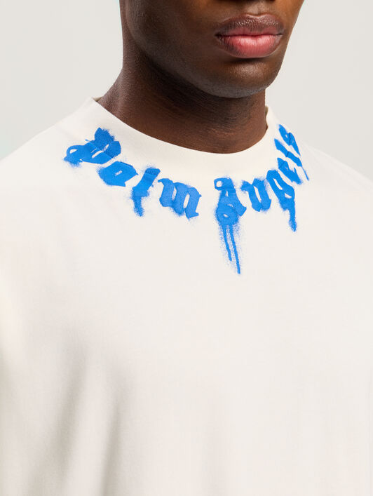 PALM ANGELS Curved Logo Over T-shirt OFF WHITE - COBALT BLUE PMAA10BF25JER006
