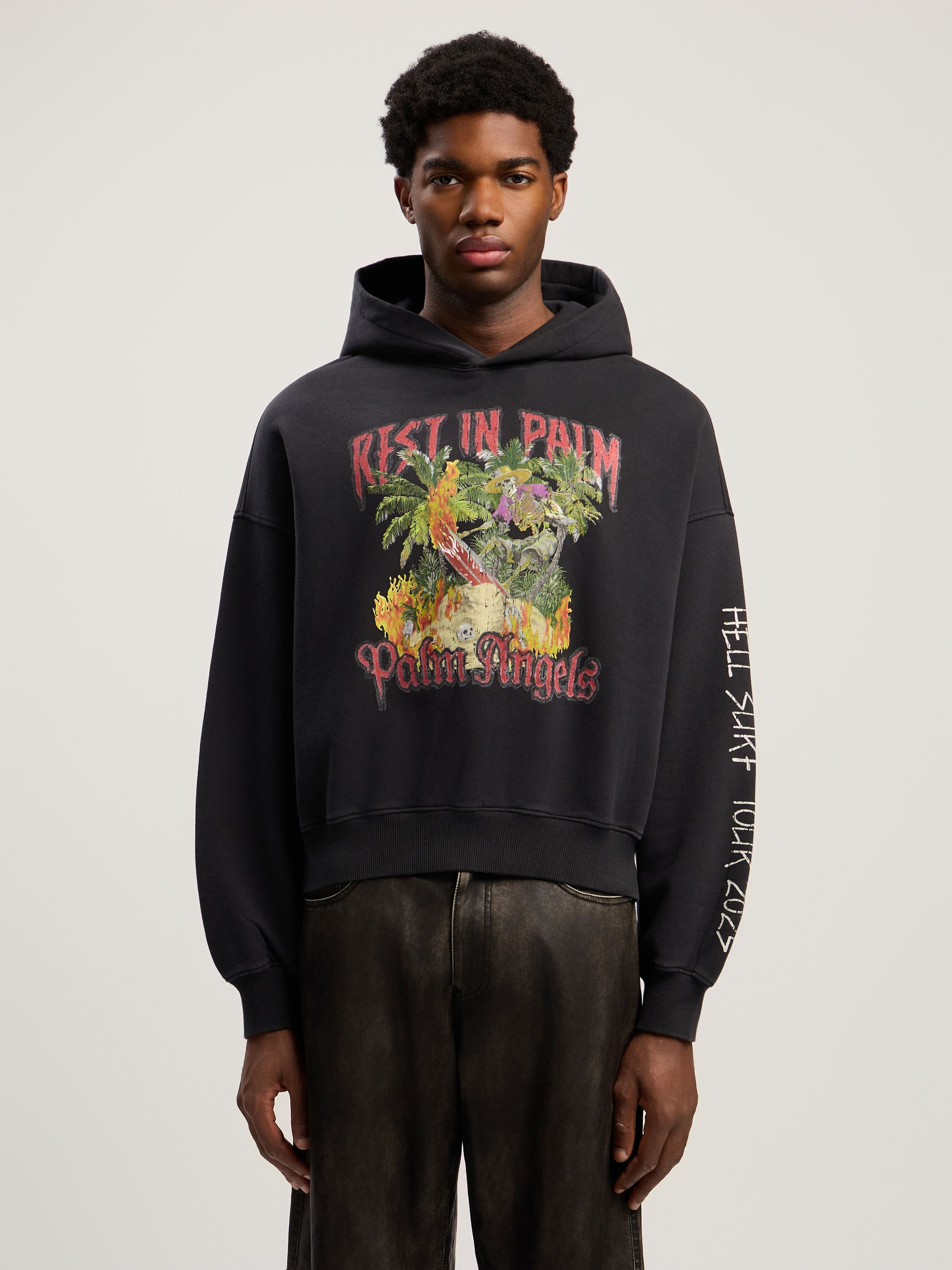 PALM ANGELS Rest In Palm Loose Hoodie BLACK - MULTICOLOR PMBB17IF25FLE001