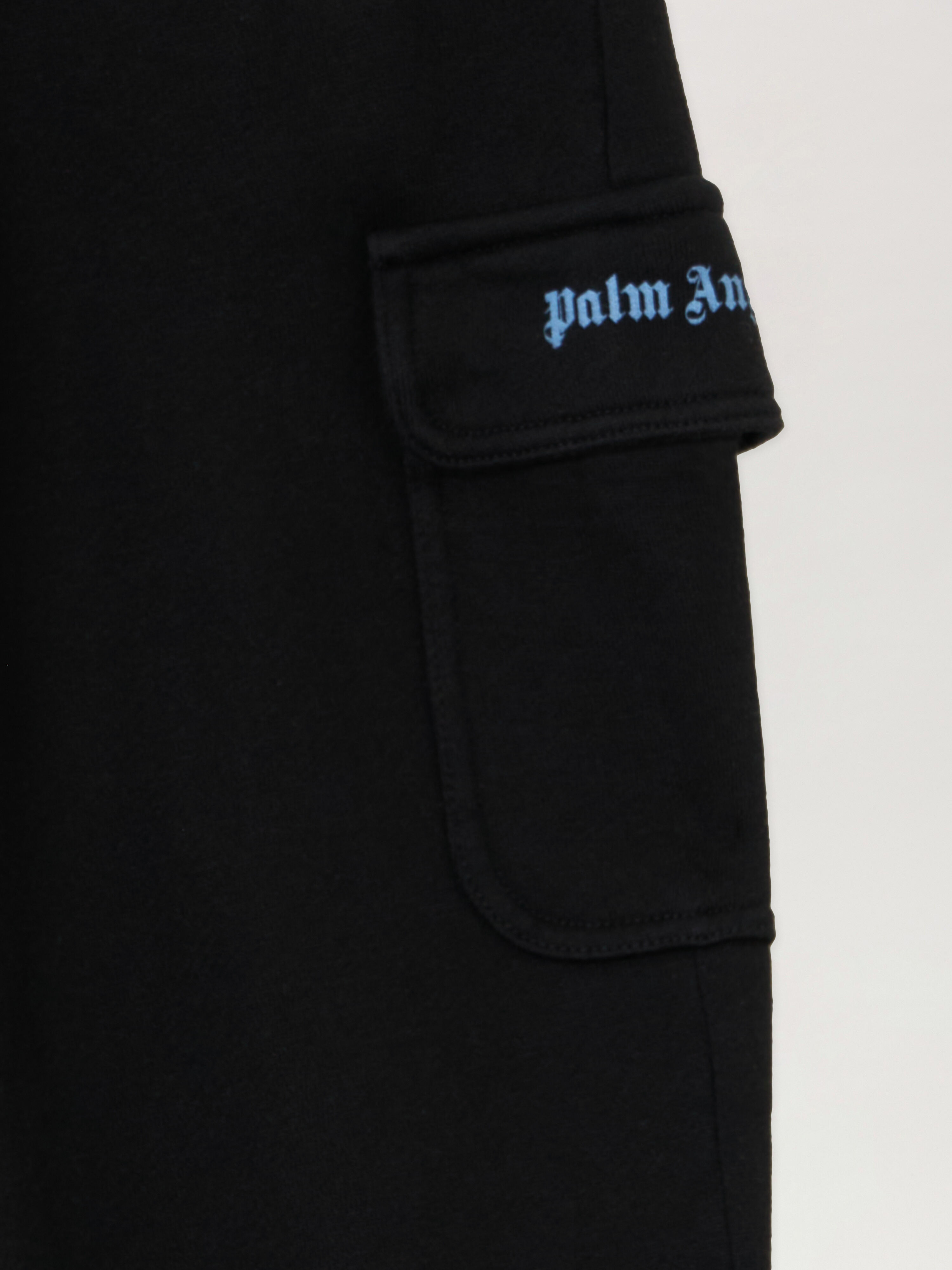 PALM ANGELS Cargo Sweatpants BLACK - LIGHT BLUE PBCH016F25FLE001