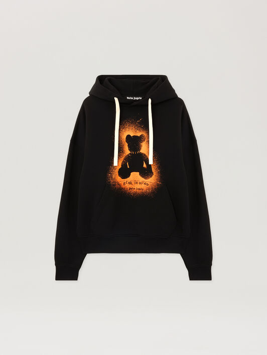 PALM ANGELS Spray Bear Loose Hoodie BLACK - ORANGE FLUO PMBB17EF25FLE005