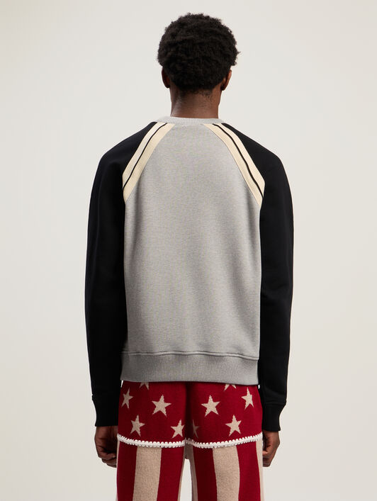 PALM ANGELS Curved Logo Track Crew GREY MELANGE - BLACK PMBA08LF25FLE001