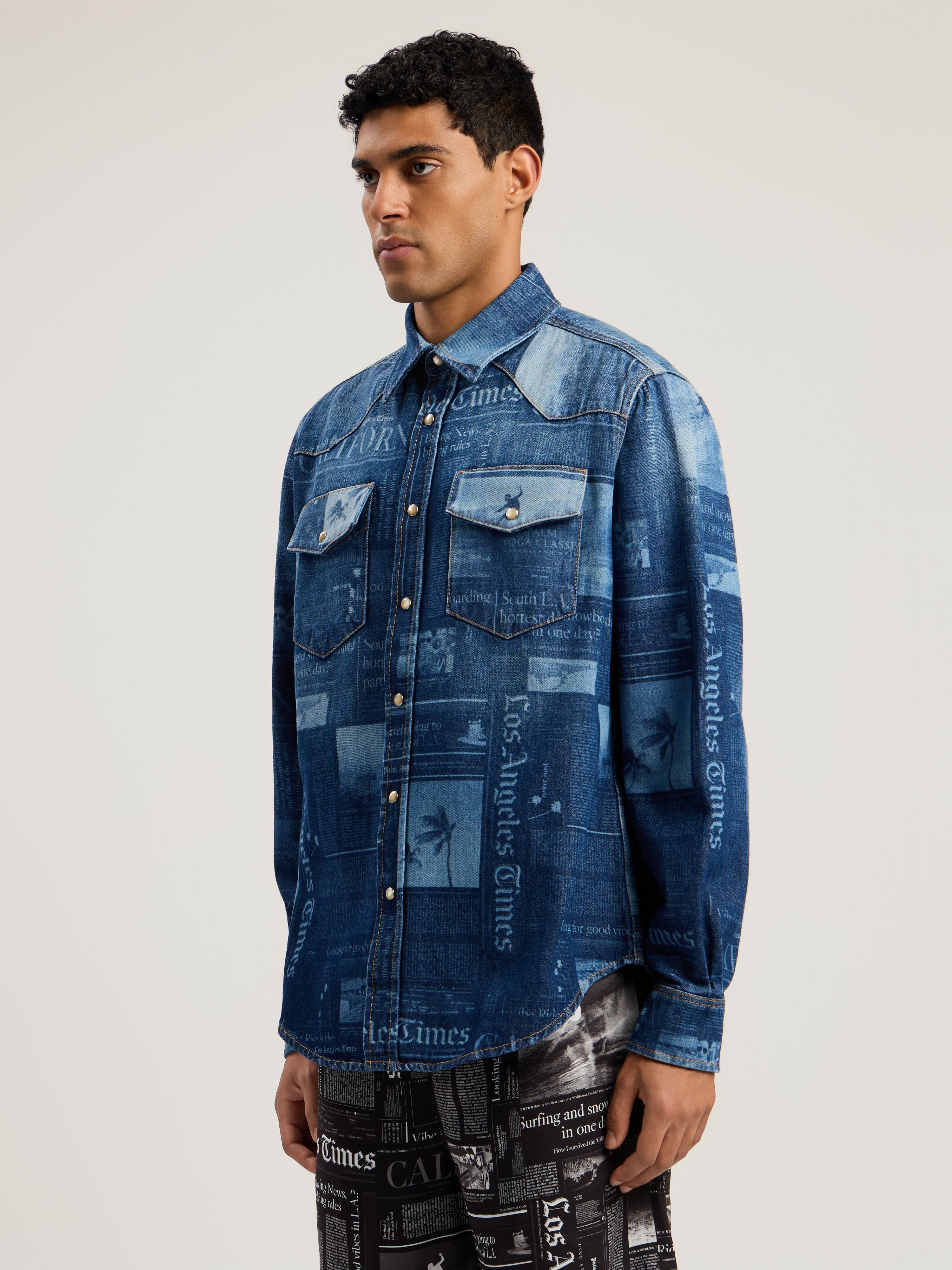 PaxLaTimes Denim Shirt PALM ANGELS PaxLaTimes Denim Shirt MEDIUM BLUE - DUSTY BLUE PMYD019F25DEN001