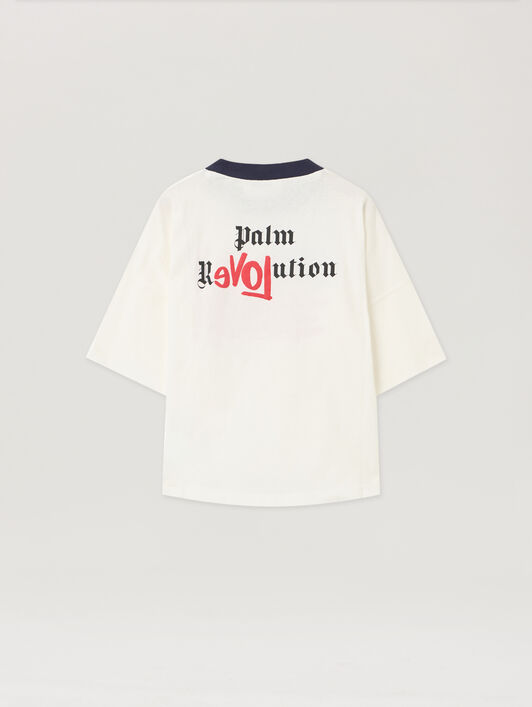 PALM ANGELS Flag Graphic Over T-Shirt OFF WHITE - RED PBAA002F25JER003