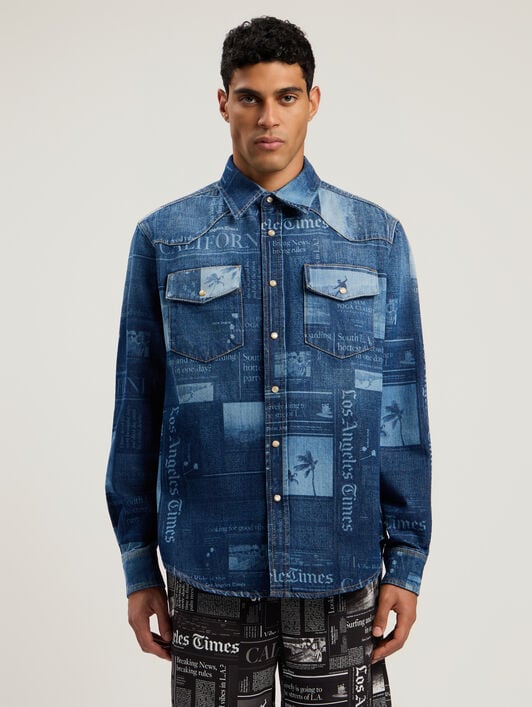 PaxLaTimes Denim Shirt PALM ANGELS PaxLaTimes Denim Shirt MEDIUM BLUE - DUSTY BLUE PMYD019F25DEN001