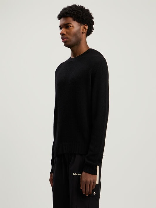 PALM ANGELS Curved Logo Sweater BLACK - RED PMHE027F25KNI002