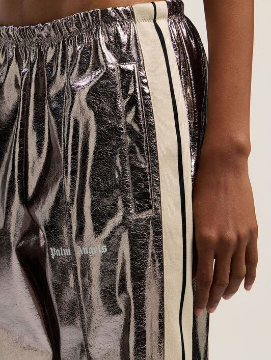 PALM ANGELS Laminated Wide-Leg Track Pants GUNMETAL - OFF WHITE PWCJ031F25FAB001