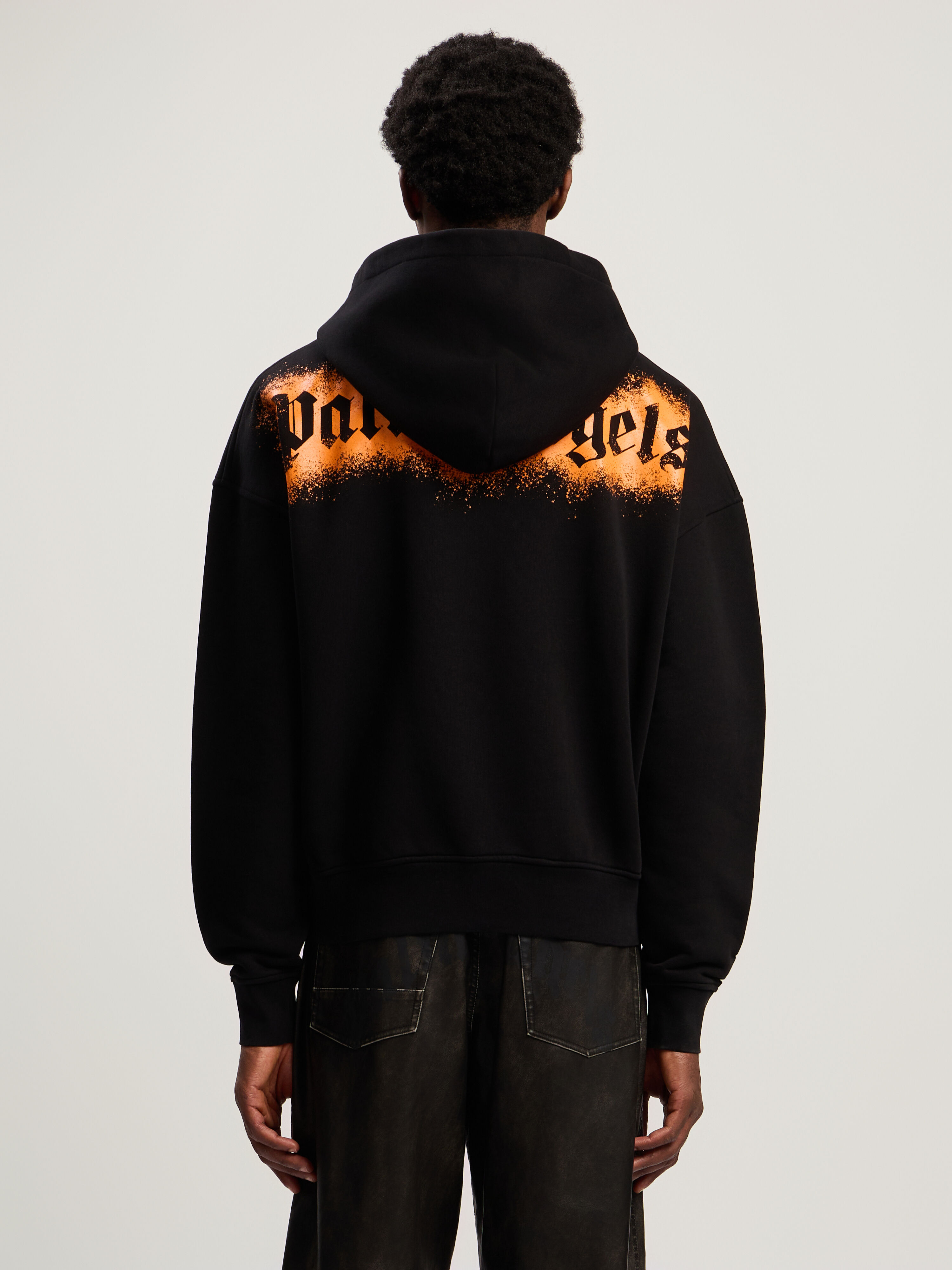 PALM ANGELS Spray Bear Loose Hoodie BLACK - ORANGE FLUO PMBB17EF25FLE005